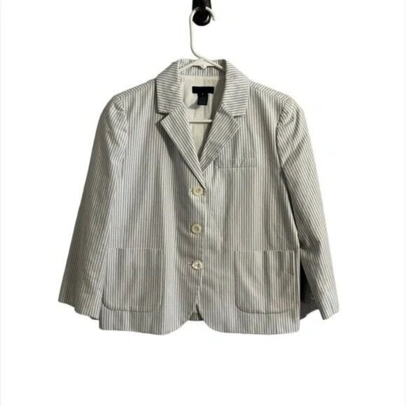 J. Crew Blazer Kid 6 Gray Striped Seersucker Preppy Wedding School Neutral Retro - Picture 1 of 14